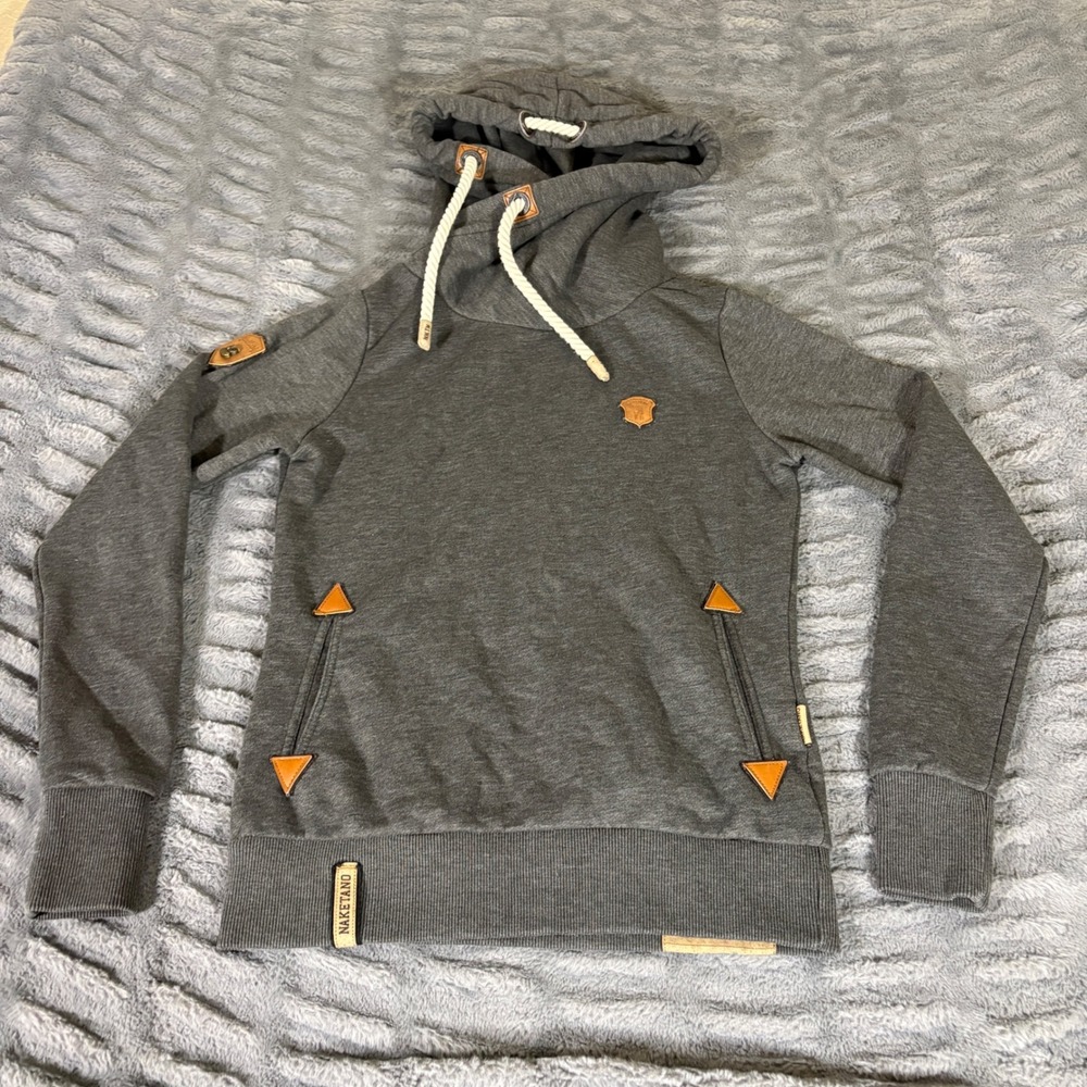 Naketano Womens Small Charcoal Gray Heather Cowl Neck Rope Hoodie Pullover AT500